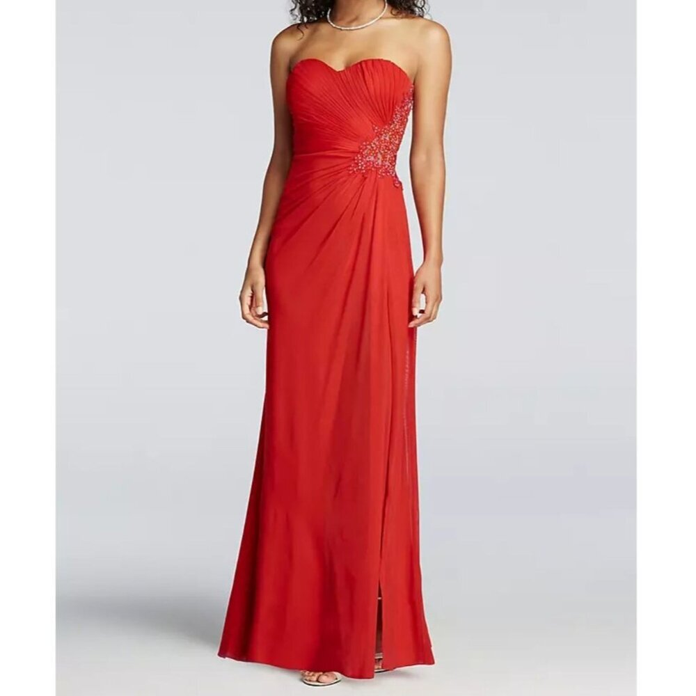 Strapless Red Beaded Cut Out Back Elegant Formal‎ Maxi Dress SZ 6
